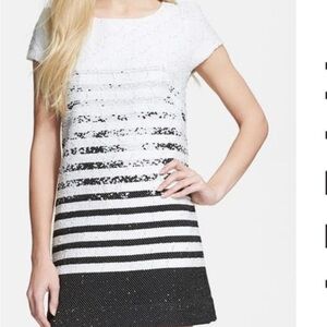 Milly 'Chloe' Dress Tweed Degrade Stripe Shift Mini Black White Size 4
